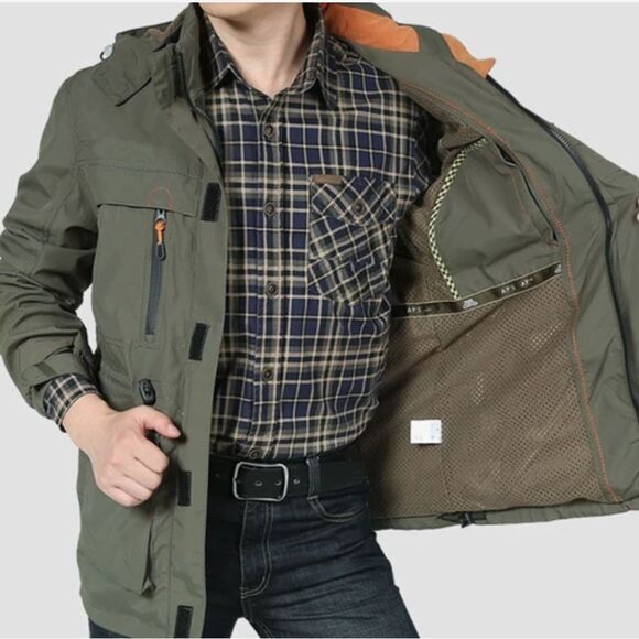 Rough StockJacket Army Military Field Waterproof Trench Coats Hooded Army GrXXXL - Picture 4 of 11